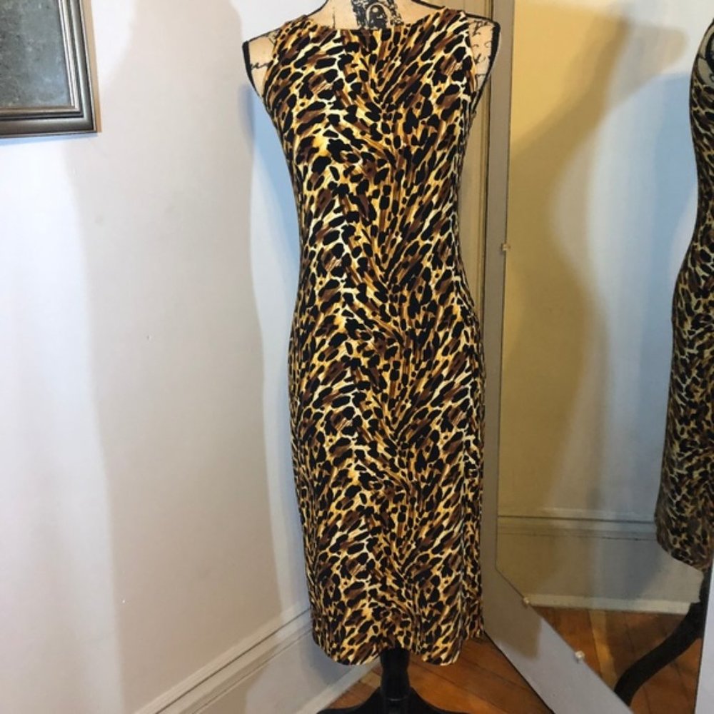 Norma Kamali Leopard Print Midi Sleeveless Dress XSmall